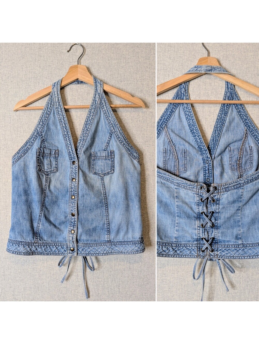 Vintage 2000s denim lace up corset halter top